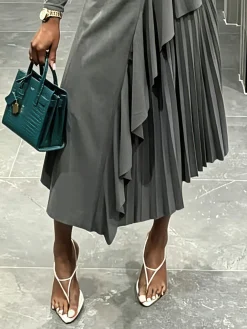 Urban Pleated Plain Midi Skirt