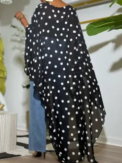 Urban Polka Dots Printing Boat Neck Blouse