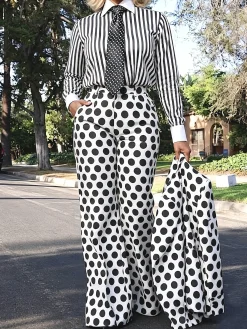 Urban Polka Dots Printing Flare Pants