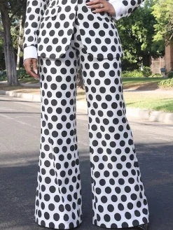 Urban Polka Dots Printing Flare Pants