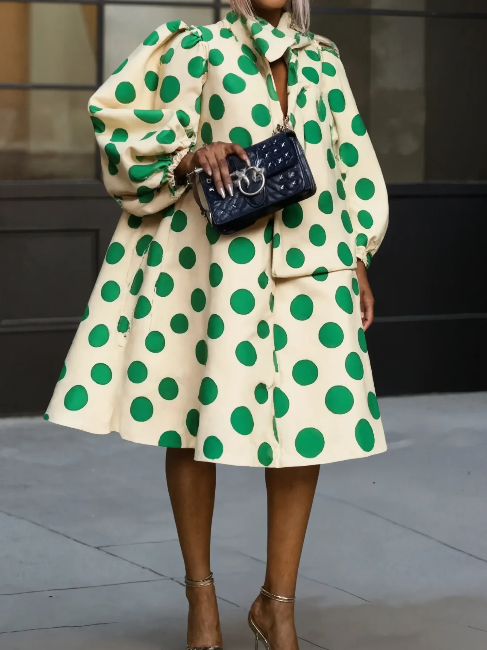 Urban Polka Dots Printing Knee Length Dress