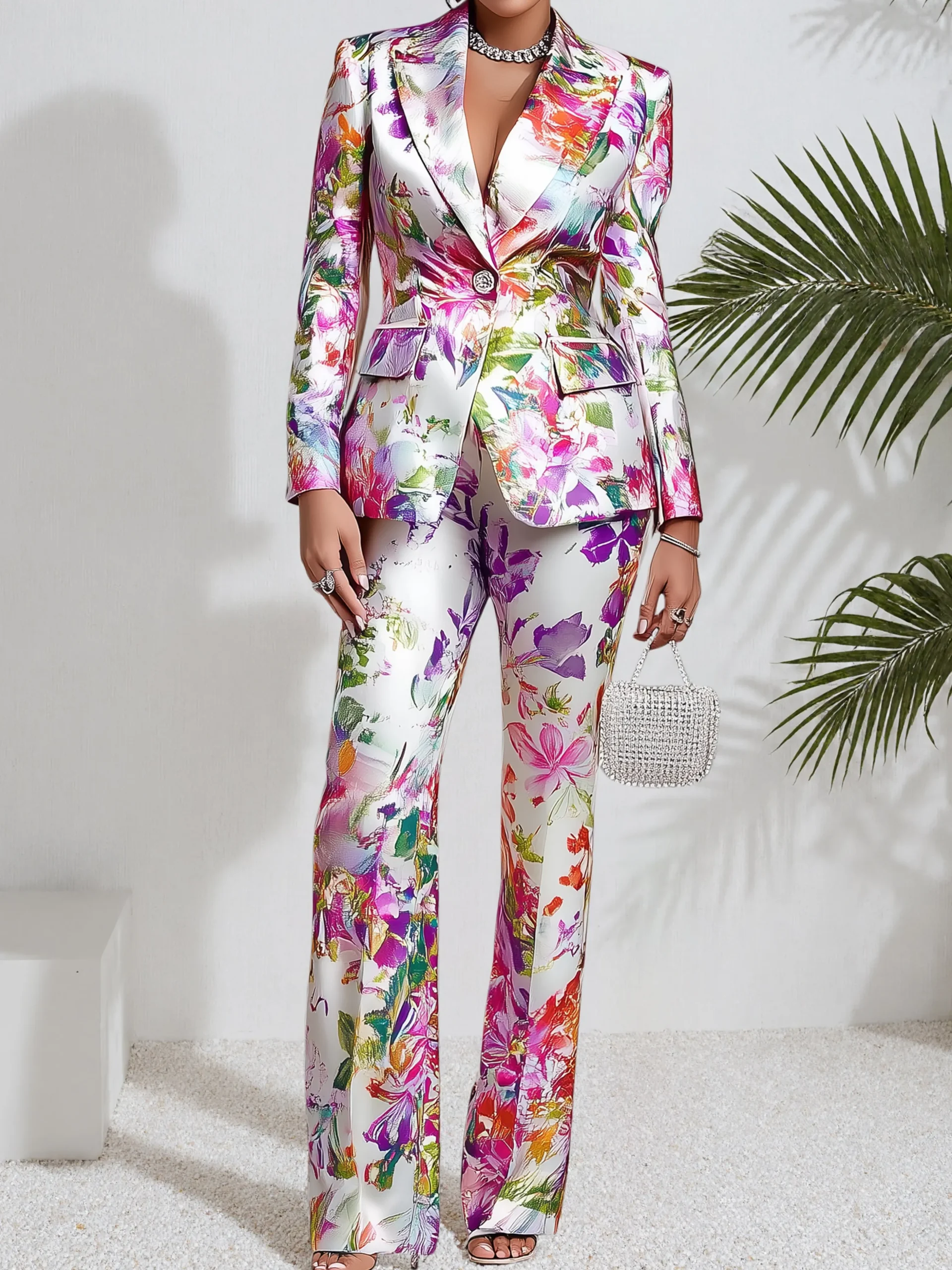 Urban Printing Floral Lapel Collar Blazer
