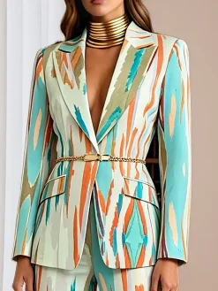 Urban Printing Geometric Shawl Collar Blazer With No Belt