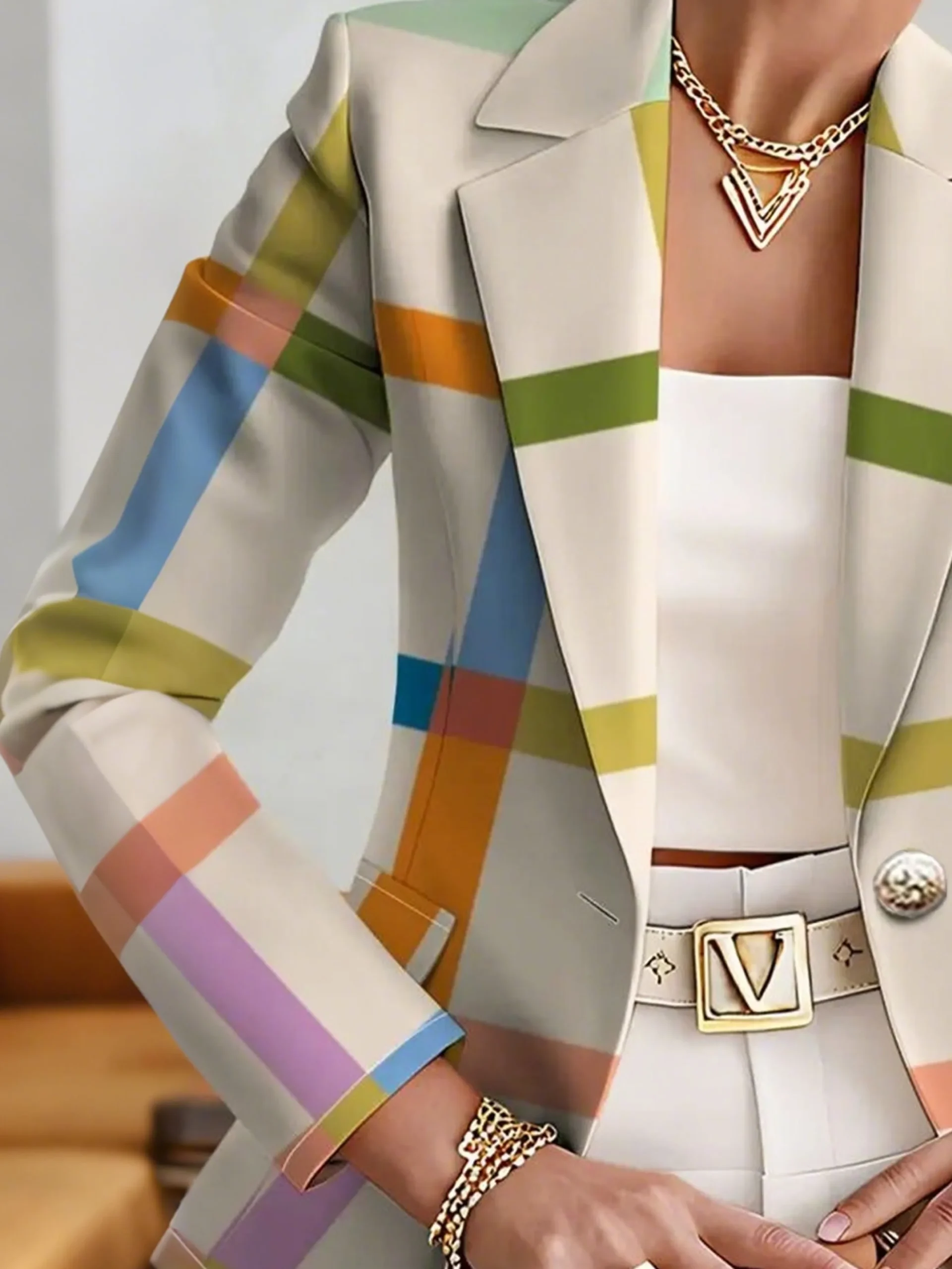 Urban Printing Plaid Lapel Collar Blazer