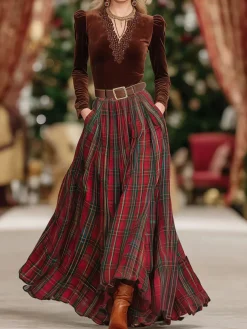 Urban Printing Plaid Maxi Skirt No Belt