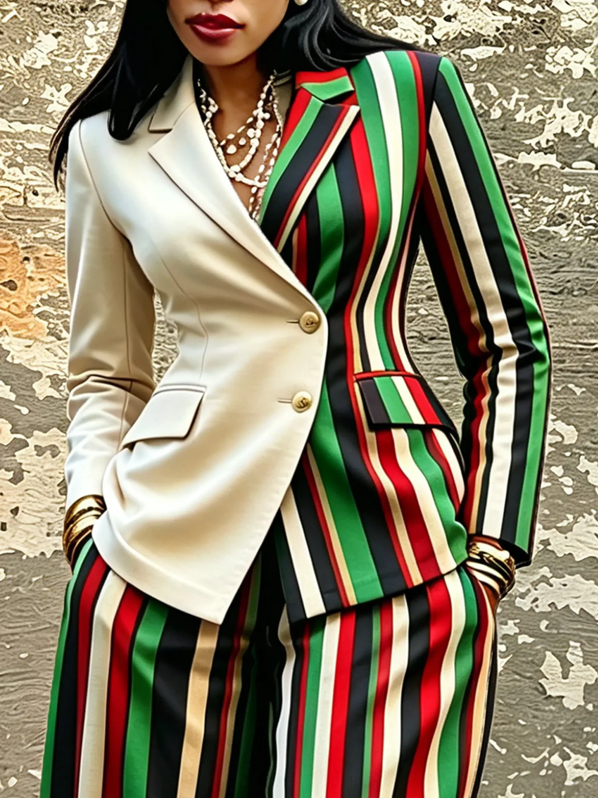 Urban Printing Striped Lapel Collar Blazer