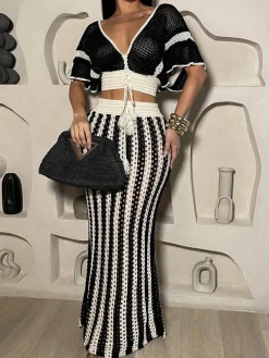 Urban Printing Striped Maxi Skirt