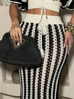 Urban Printing Striped Maxi Skirt