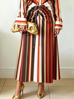 Urban Printing Striped Midi Skirt