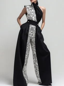 Urban Random Print Split Joint Wide Leg Pants