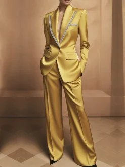 Urban Satin Piping Plain Lapel Collar Blazer