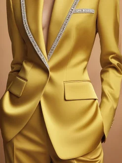Urban Satin Piping Plain Lapel Collar Blazer