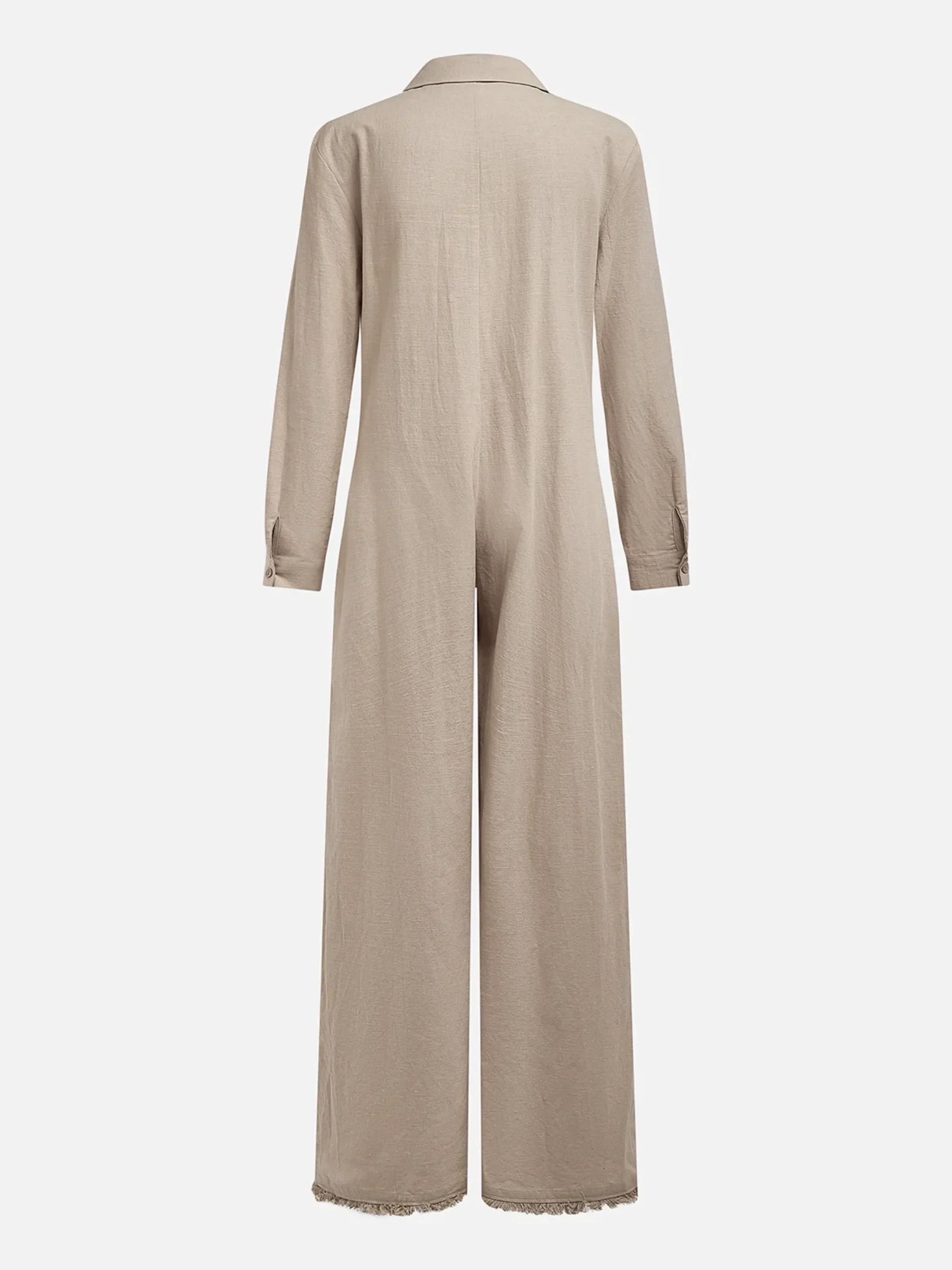 Urban Shawl Collar Long Sleeve Loose Linen Jumpsuit
