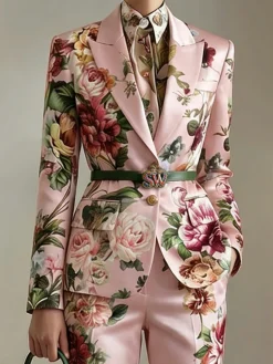 Urban Shoulder Pad Floral Lapel Collar Blazer