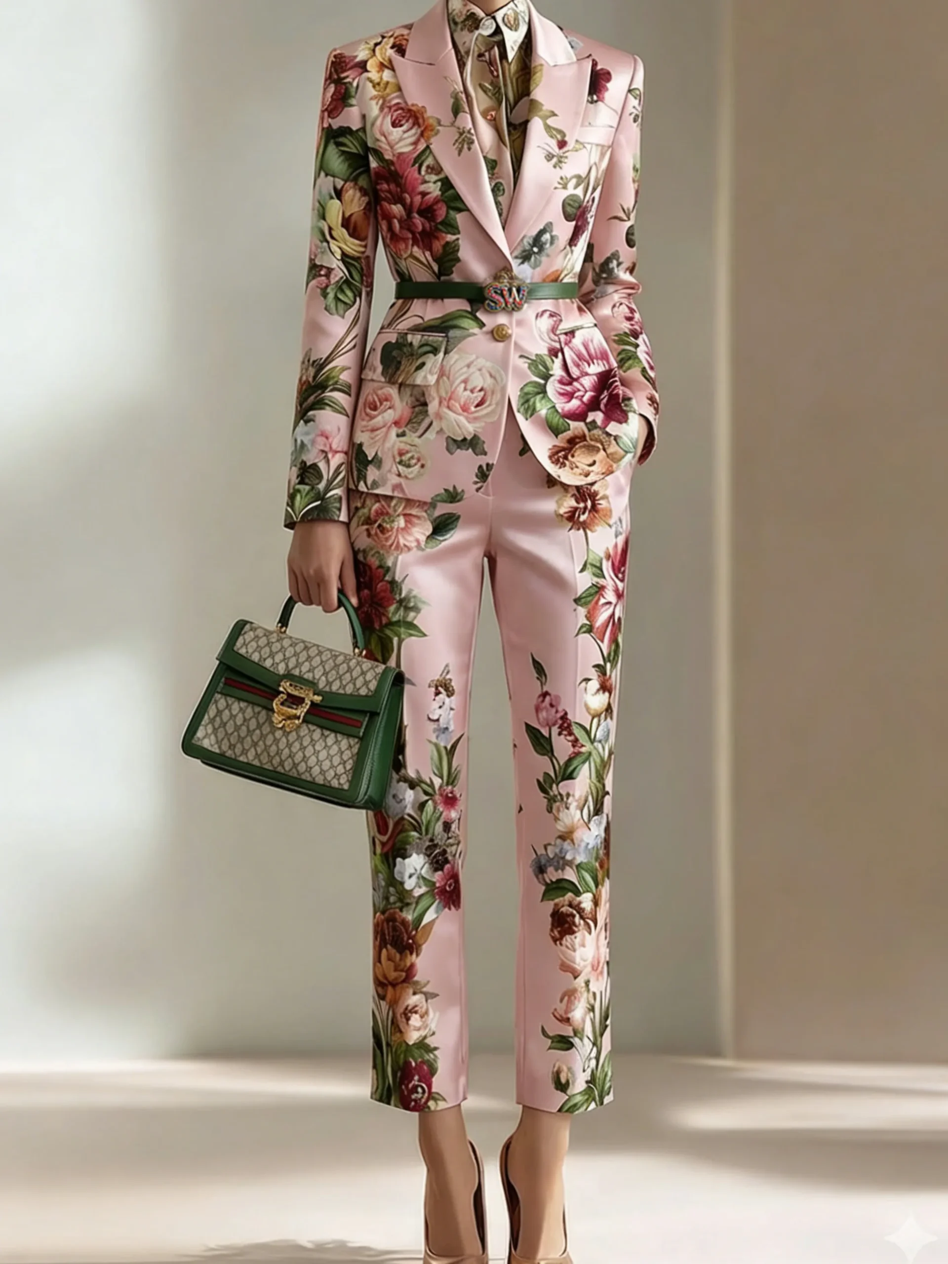 Urban Shoulder Pad Floral Lapel Collar Blazer