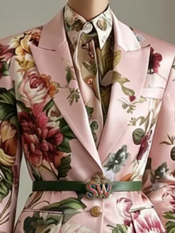 Urban Shoulder Pad Floral Lapel Collar Blazer