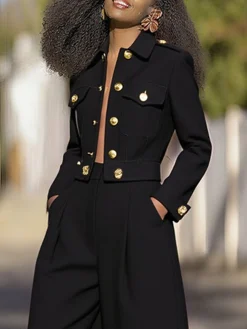 Urban Sleek Shawl Collar Buttoned Jacket
