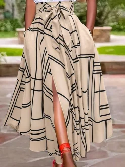 Urban Slit Geometric Midi Skirt
