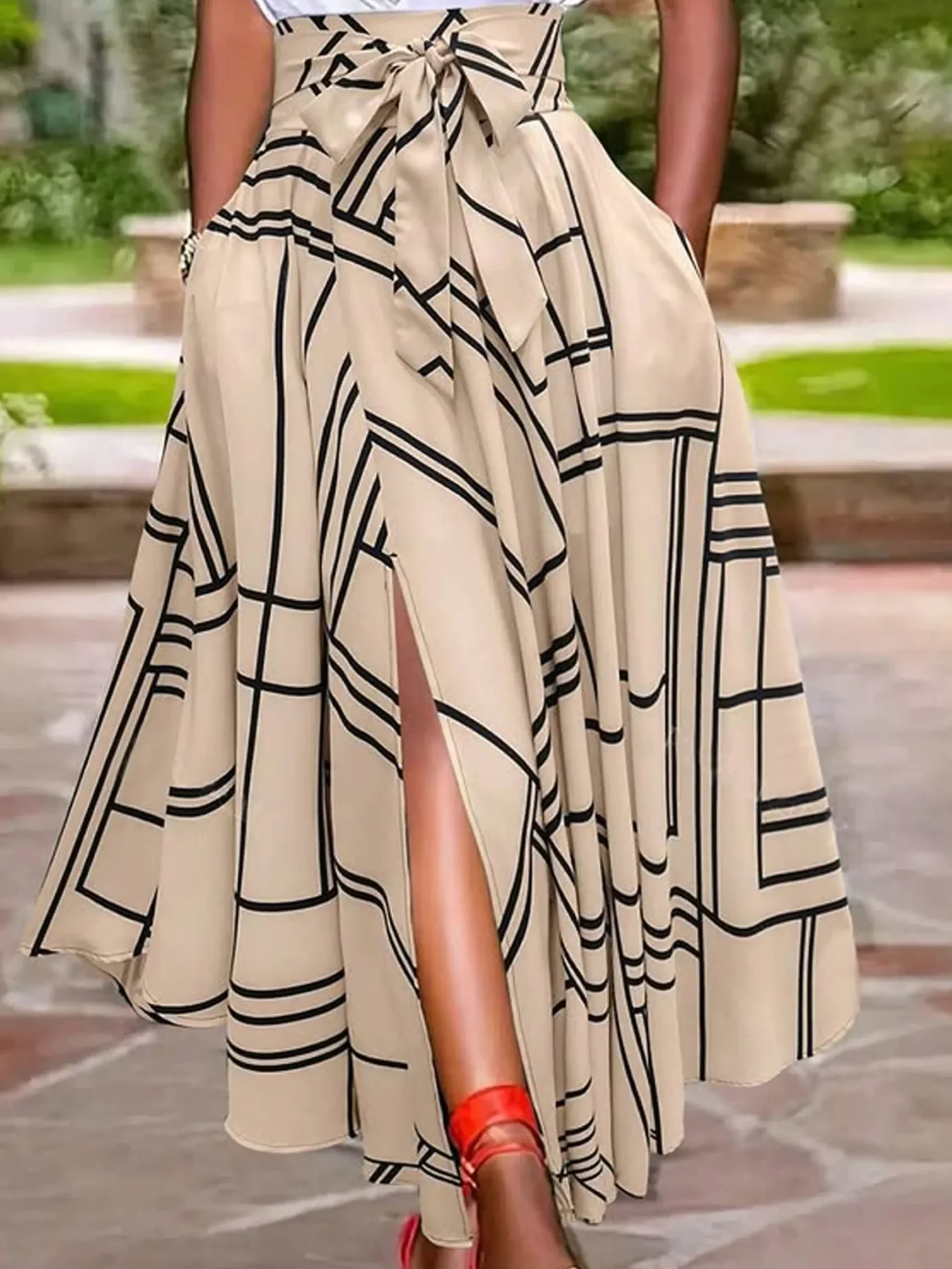 Urban Slit Geometric Midi Skirt
