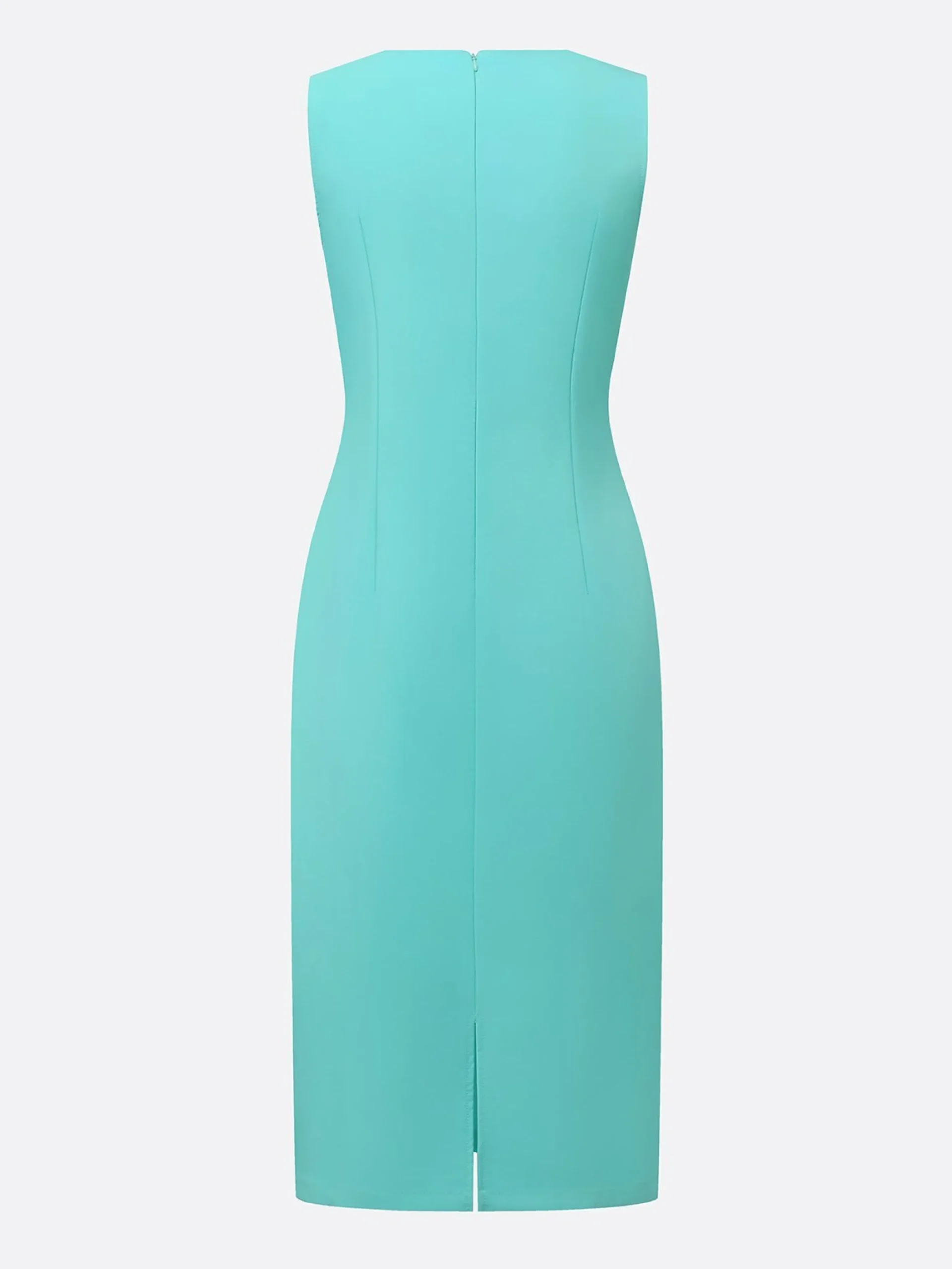 Urban Solid Bodycon Buttoned Crew Neck Midi Dress