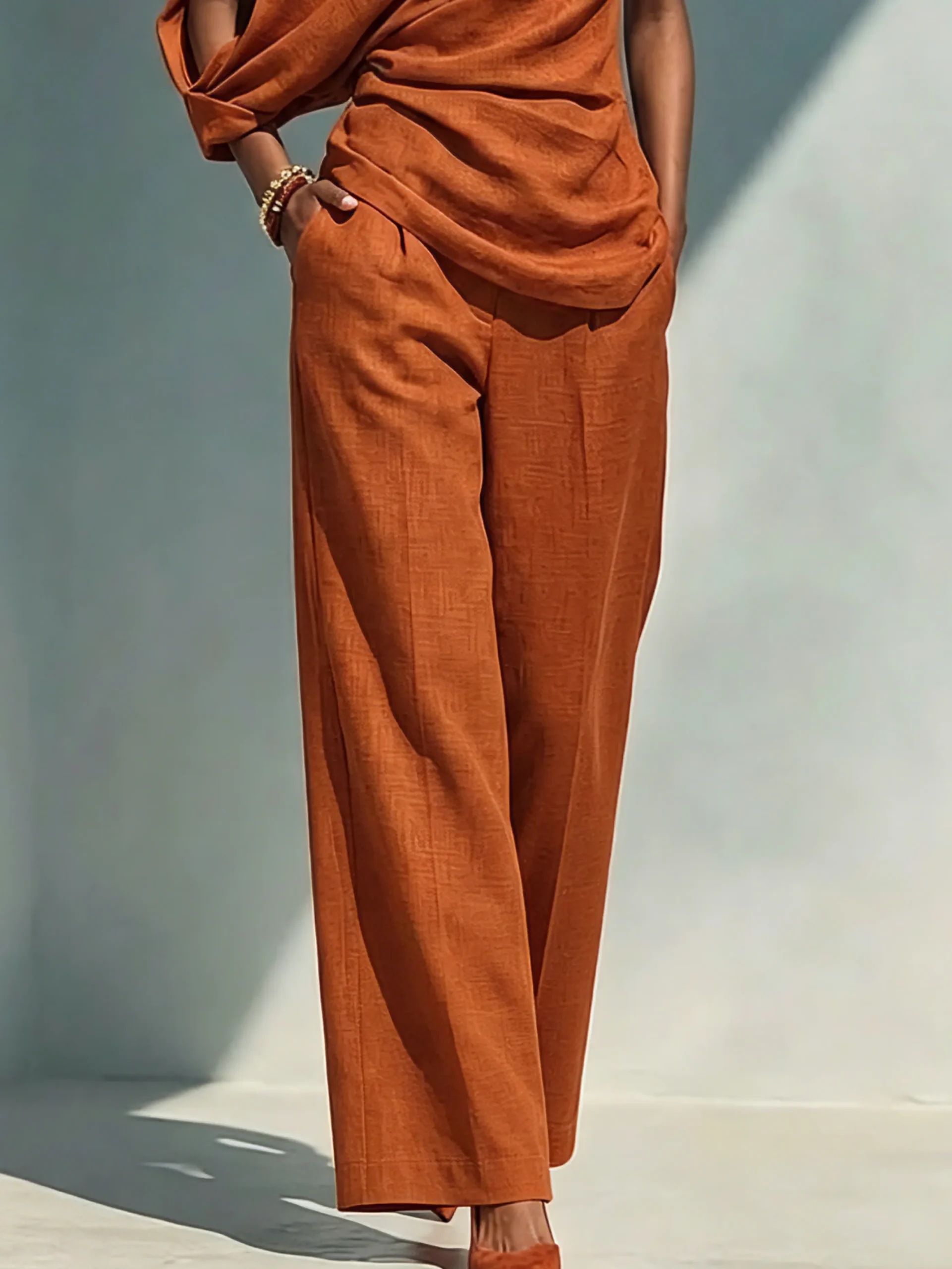 Urban Solid Cotton Linen Straight Leg Pants Relaxed Fit Side Pockets Daily