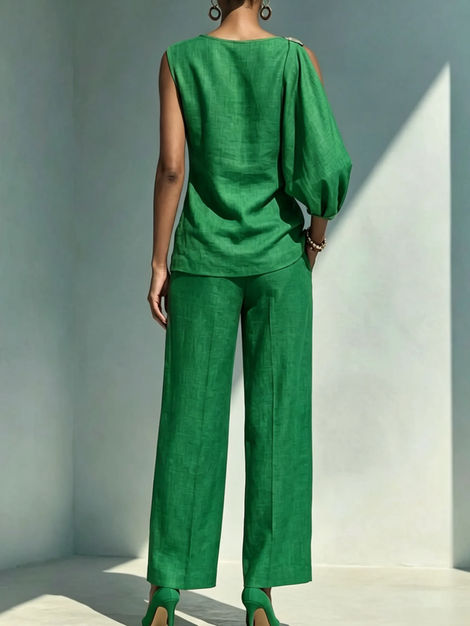Urban Solid Cotton Linen Straight Leg Pants Relaxed Fit Side Pockets Daily