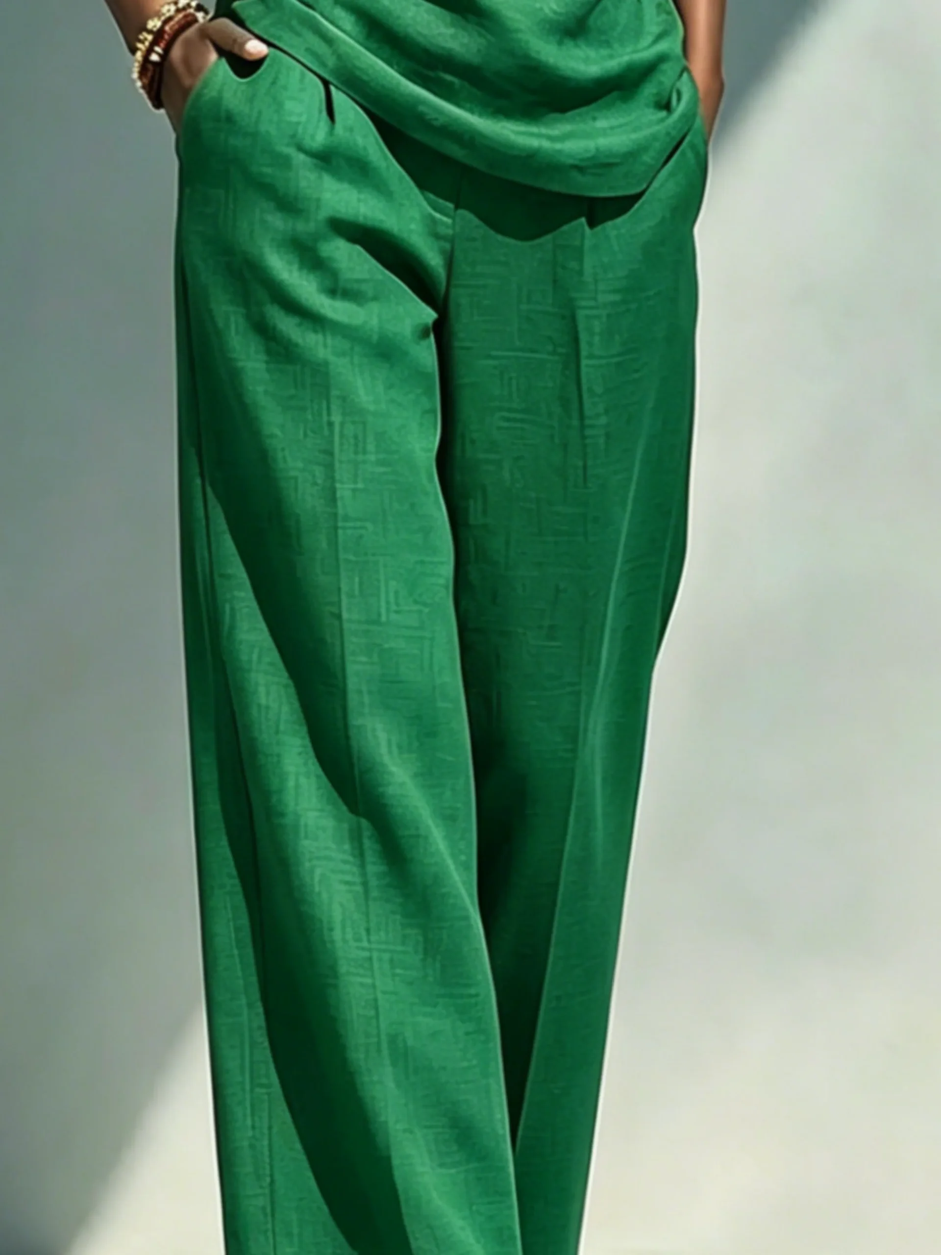 Urban Solid Cotton Linen Straight Leg Pants Relaxed Fit Side Pockets Daily