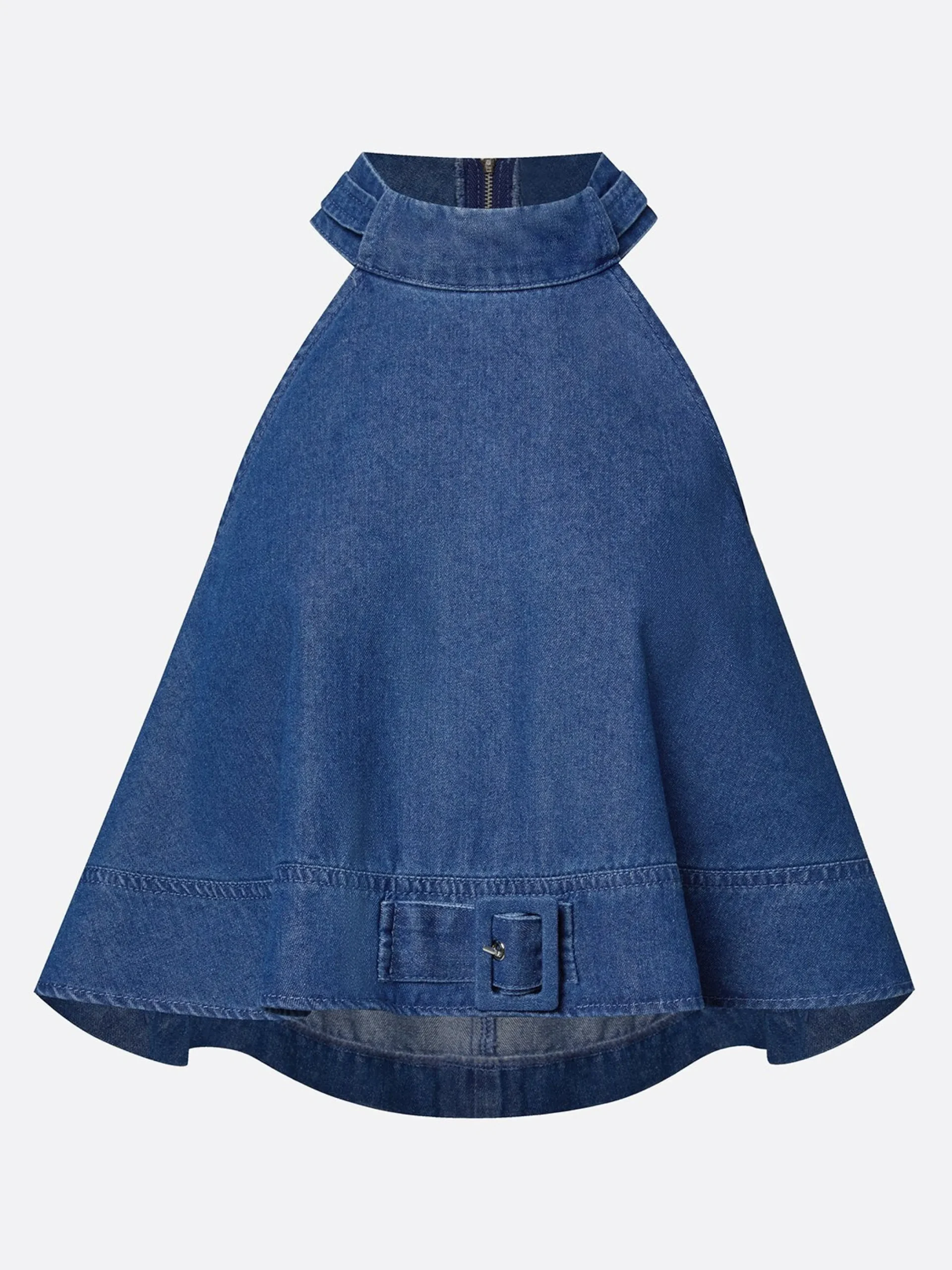 Urban Solid Relaxed Stand Collar Denim Top