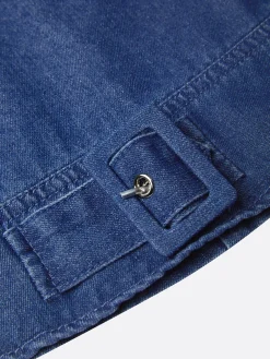 Urban Solid Relaxed Stand Collar Denim Top