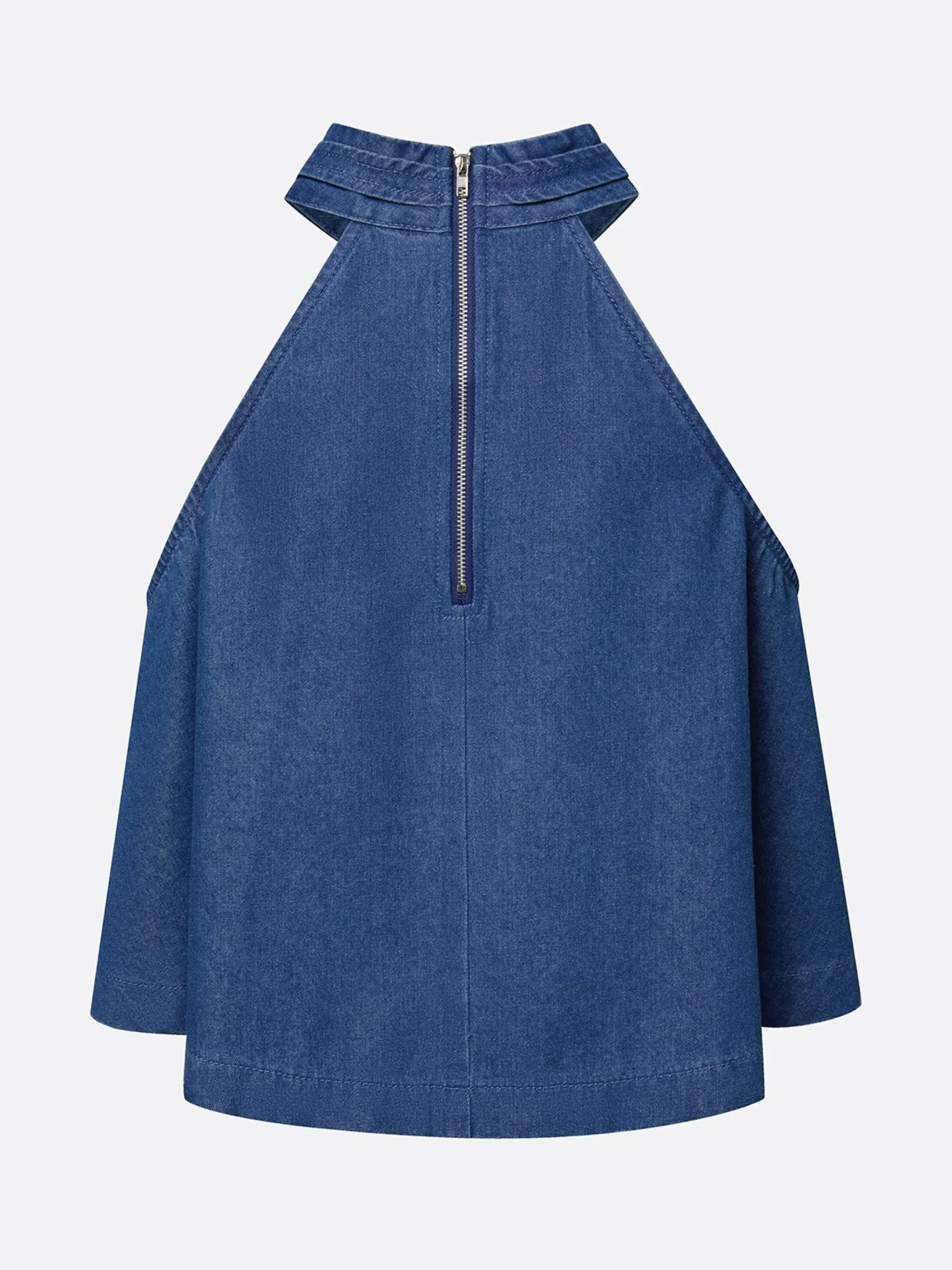 Urban Solid Relaxed Stand Collar Denim Top
