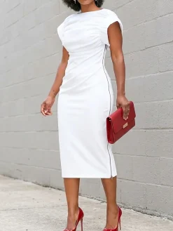 Urban Solid Tailored Midi Bodycon Dress
