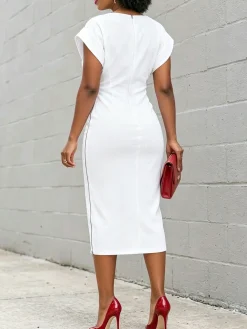 Urban Solid Tailored Midi Bodycon Dress