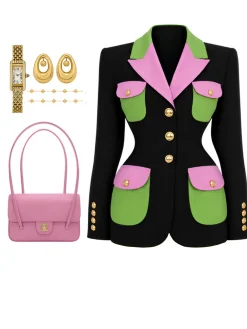 Urban Split Joint Color Block Lapel Collar Blazer