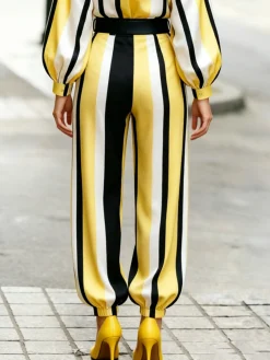 Urban Striped Ankle Banded Pants No Belt