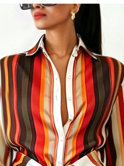 Urban Striped Buttoned Shirt Collar Shirt