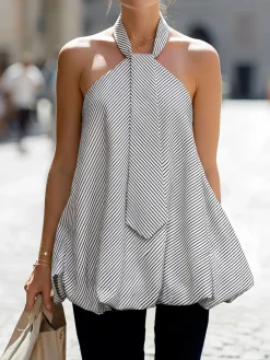 Urban Striped Halter Neck Blouse