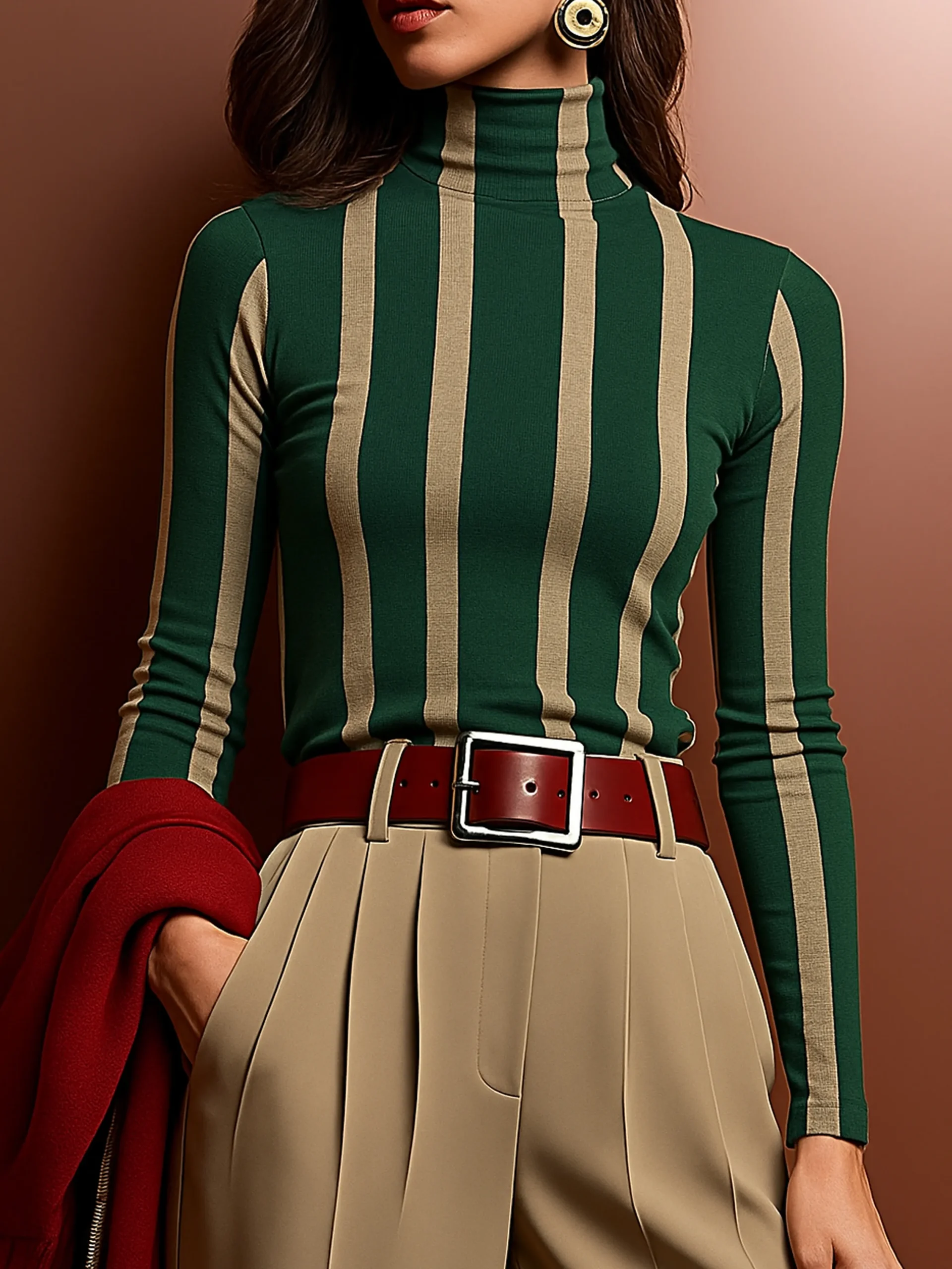 Urban Striped Printing Turtleneck T-shirt