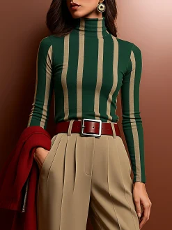 Urban Striped Printing Turtleneck T-shirt