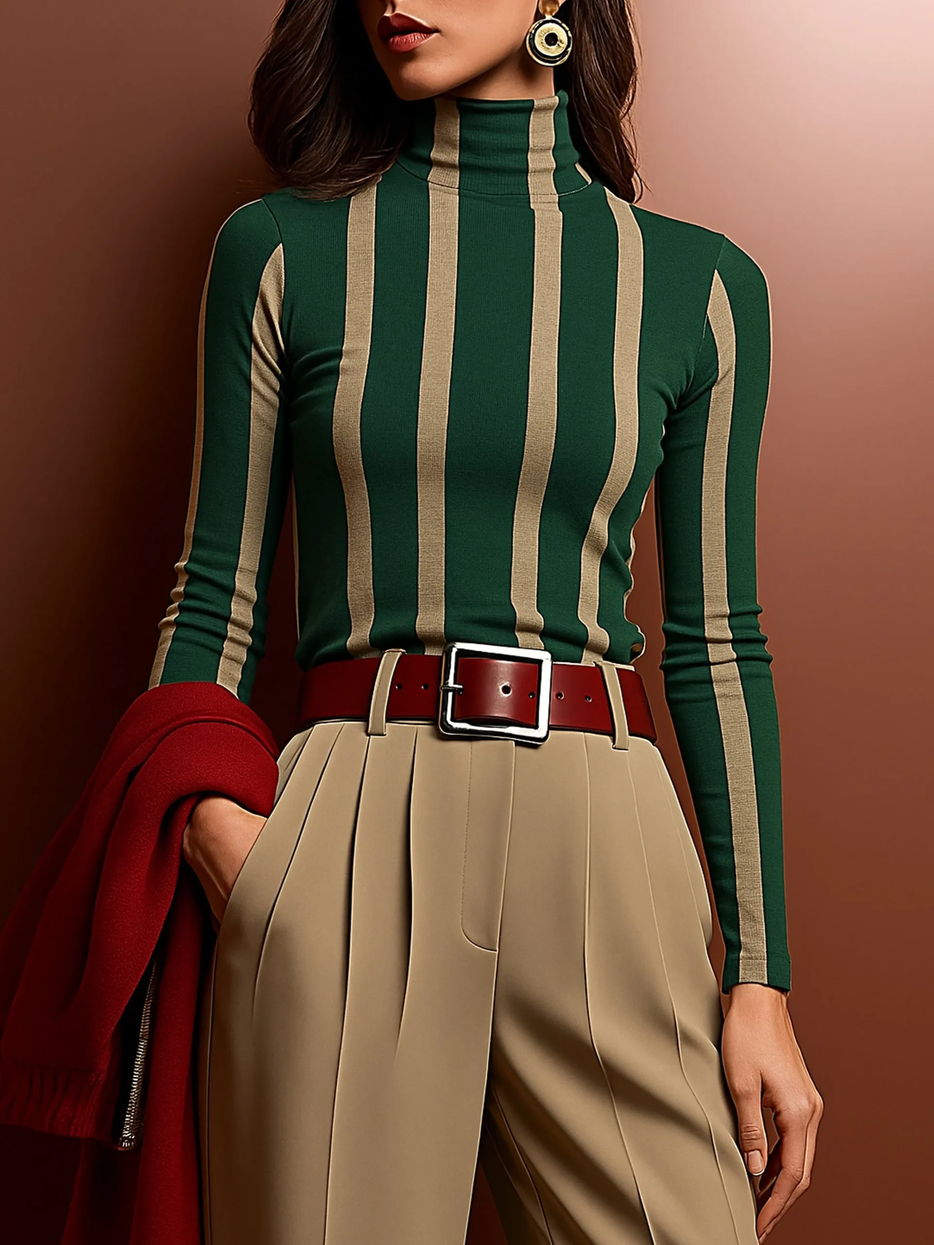 Urban Striped Printing Turtleneck T-shirt