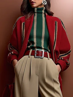 Urban Striped Printing Turtleneck T-shirt