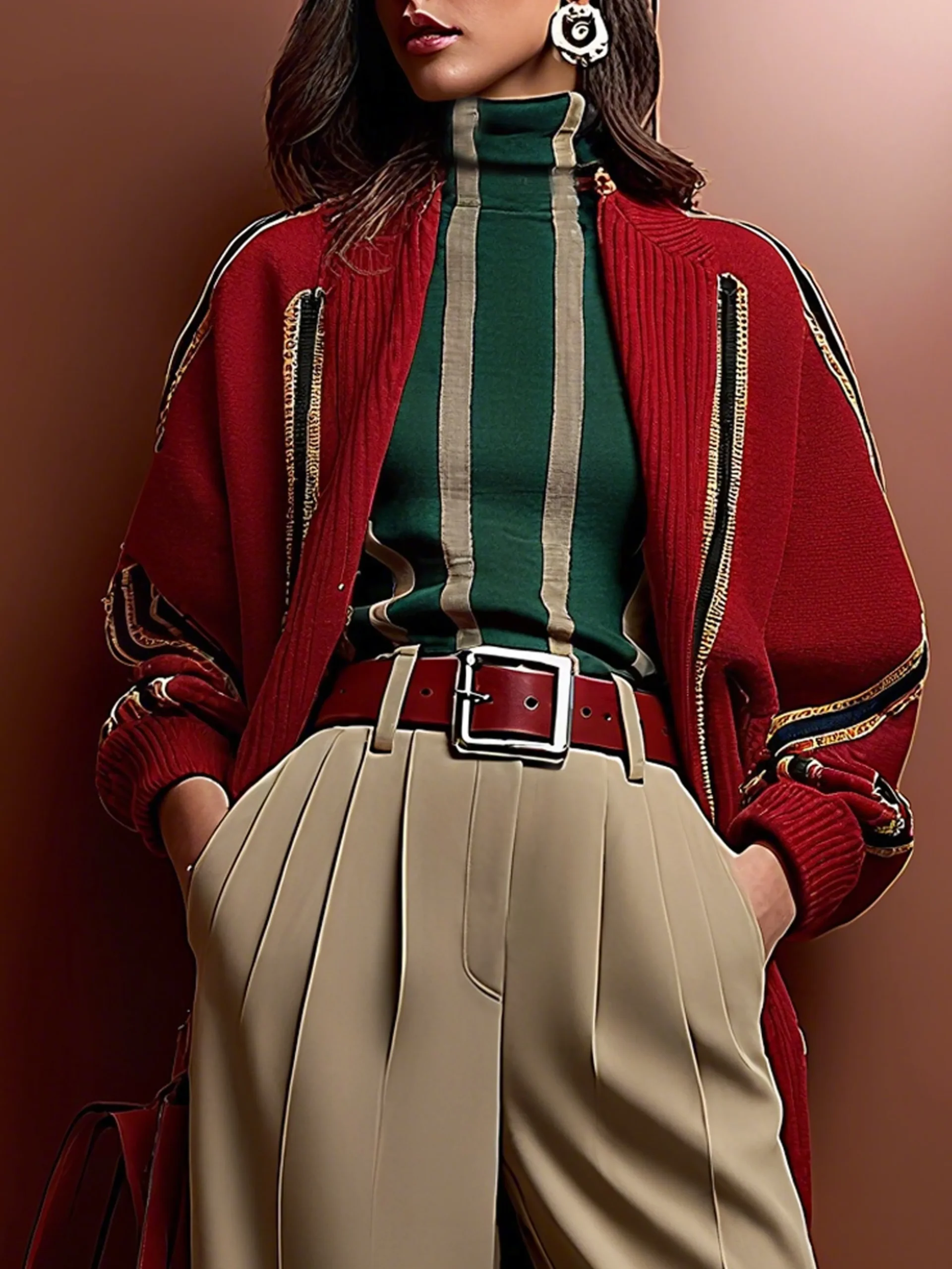 Urban Striped Printing Turtleneck T-shirt