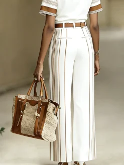 Urban Striped Straight Pants No Belt