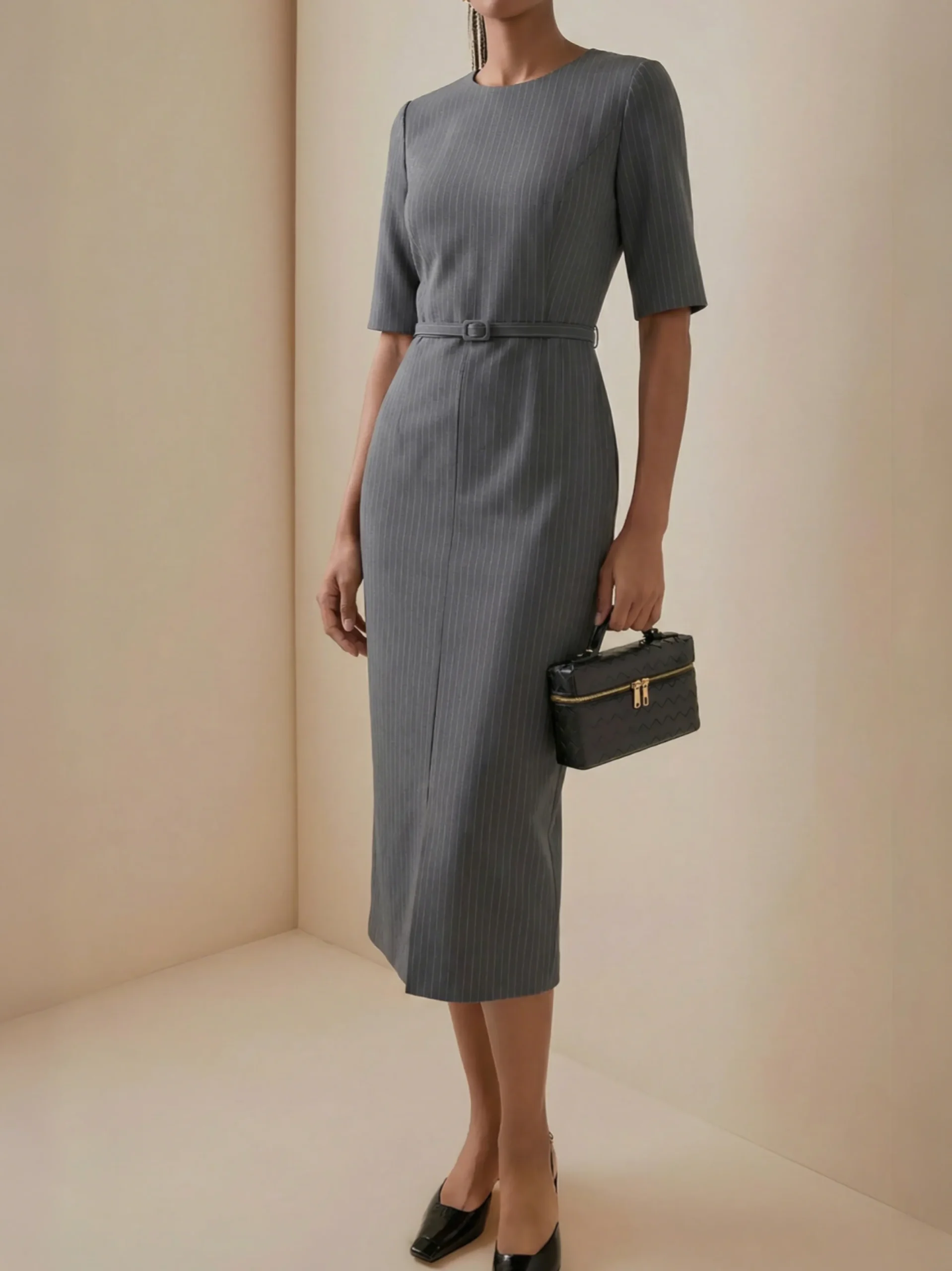 Urban Striped Tencel Fiber Dress With Belt