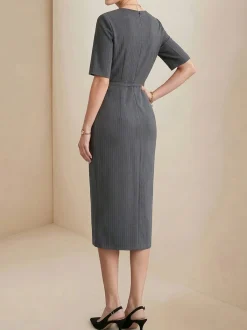 Urban Striped Tencel Fiber Dress With Belt