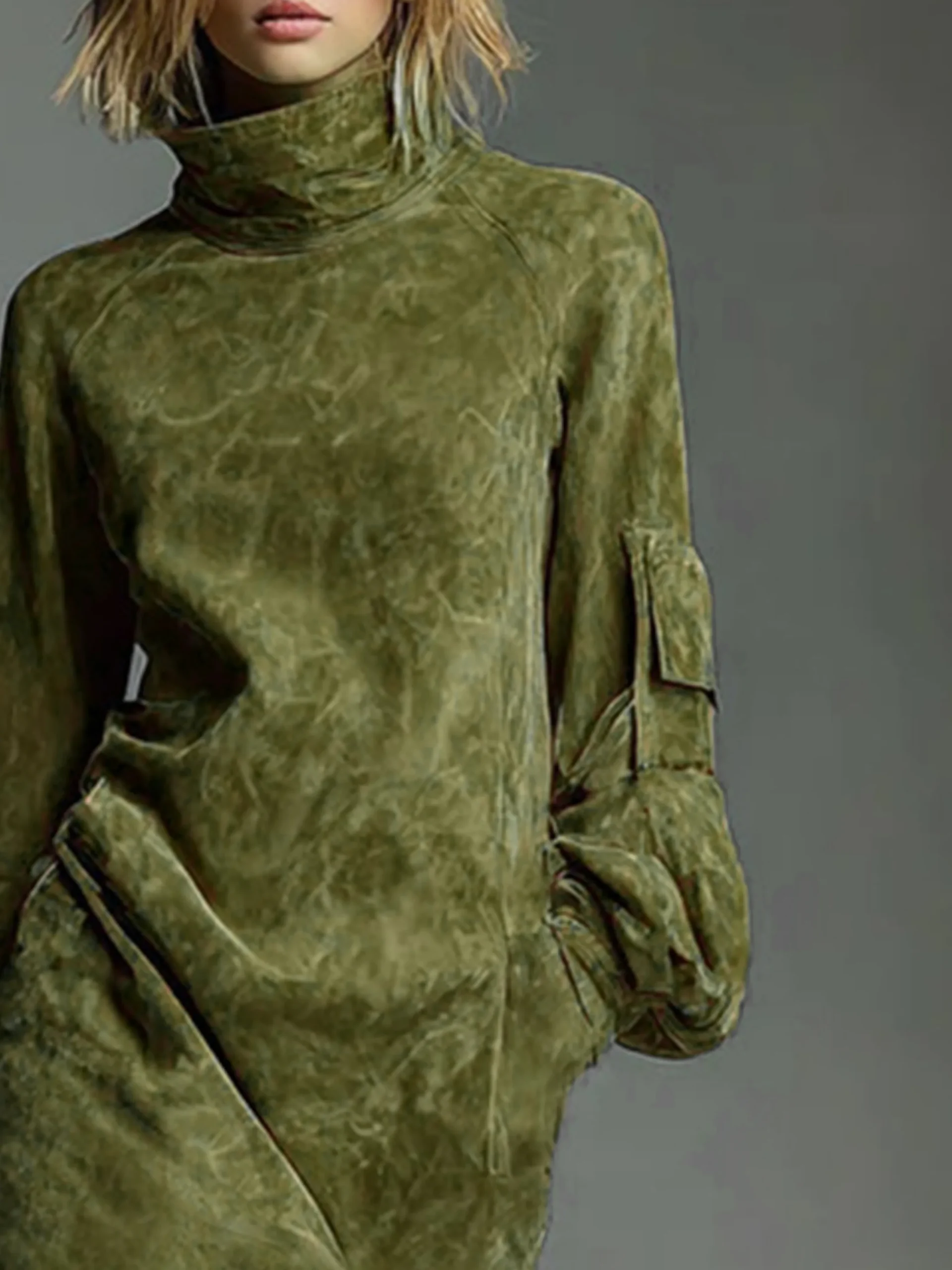 Urban Suede-Look Midi Dress with Pockets