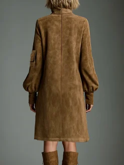 Urban Suede-Look Midi Dress with Pockets