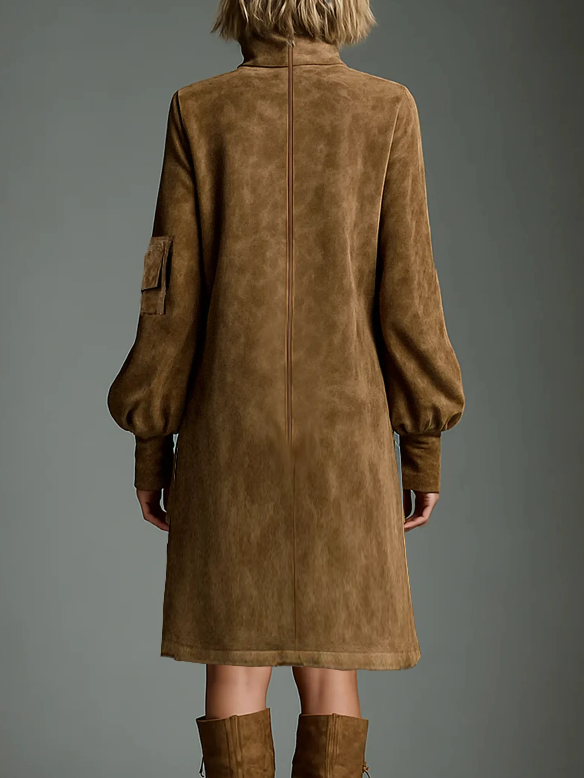 Urban Suede-Look Midi Dress with Pockets