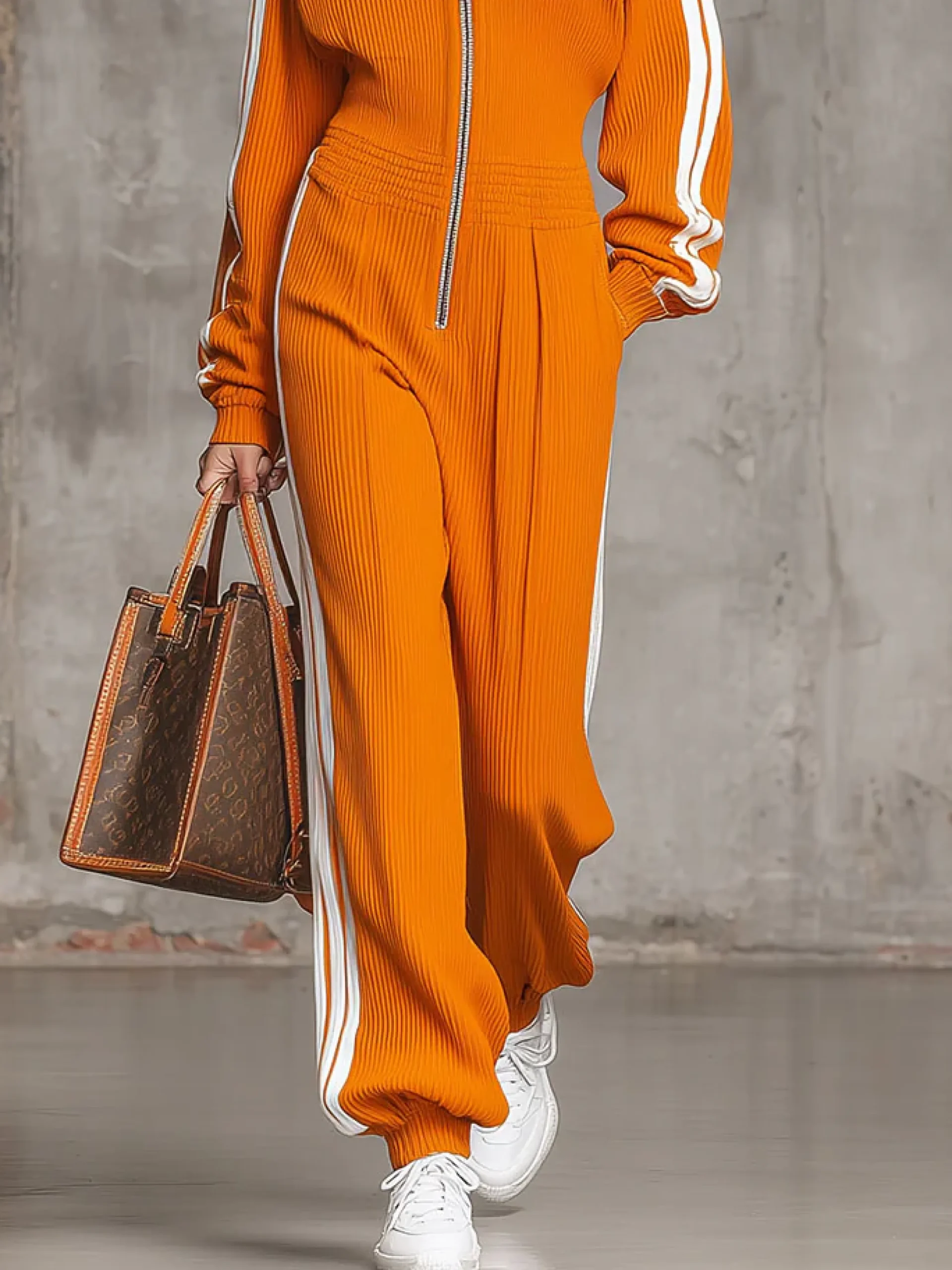 Urban Zipper Plain Stand Collar T-Shirt Jumpsuit