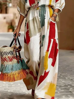 Vacation Abstract Printing Straight Pants