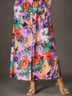 Vacation Floral Button-Front Belted Shirt Dress with Pocket